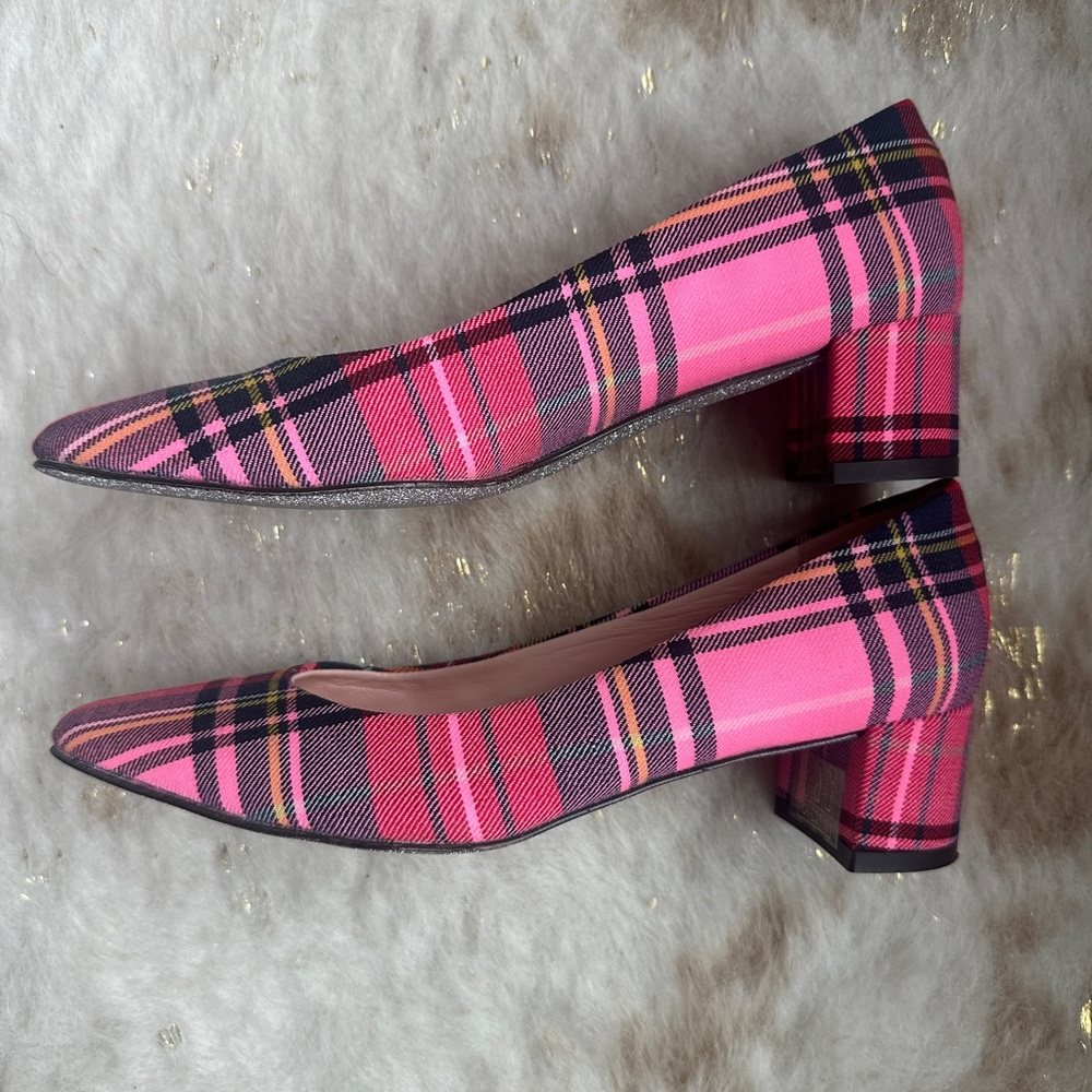 J. Crew Vibrant Pink Tartan Plaid Heels